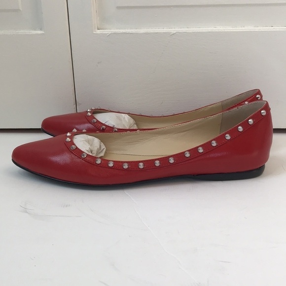 Price firm NINE WEST Red Raffi Studded Flats Size 9M - Picture 1 of 6